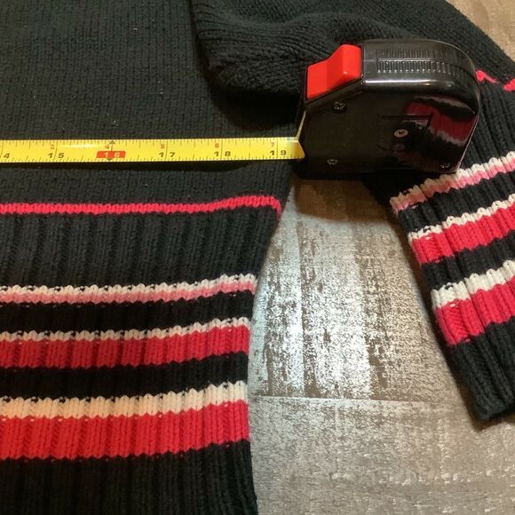 Liz Claiborne Sweater Size L Black Pink stripe 1/4 button - Picture 5 of 8